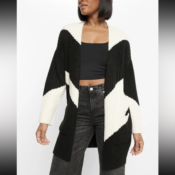 NWT $118 Express Open Front Color-Block Sweater Cardigan Size XS - Picture 1 of 4